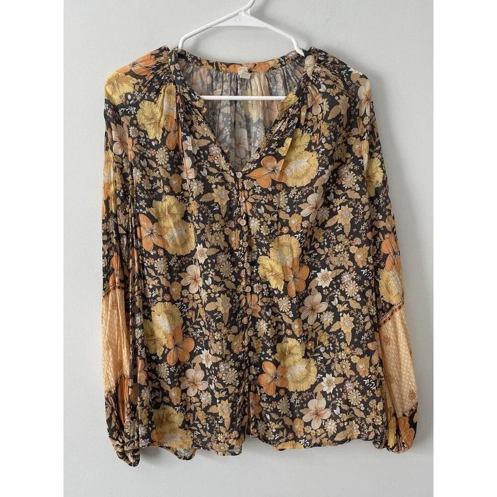 Spell & The Gypsy Juniper Blouse Peasant Cottage Festival Boho Bohemian Size S